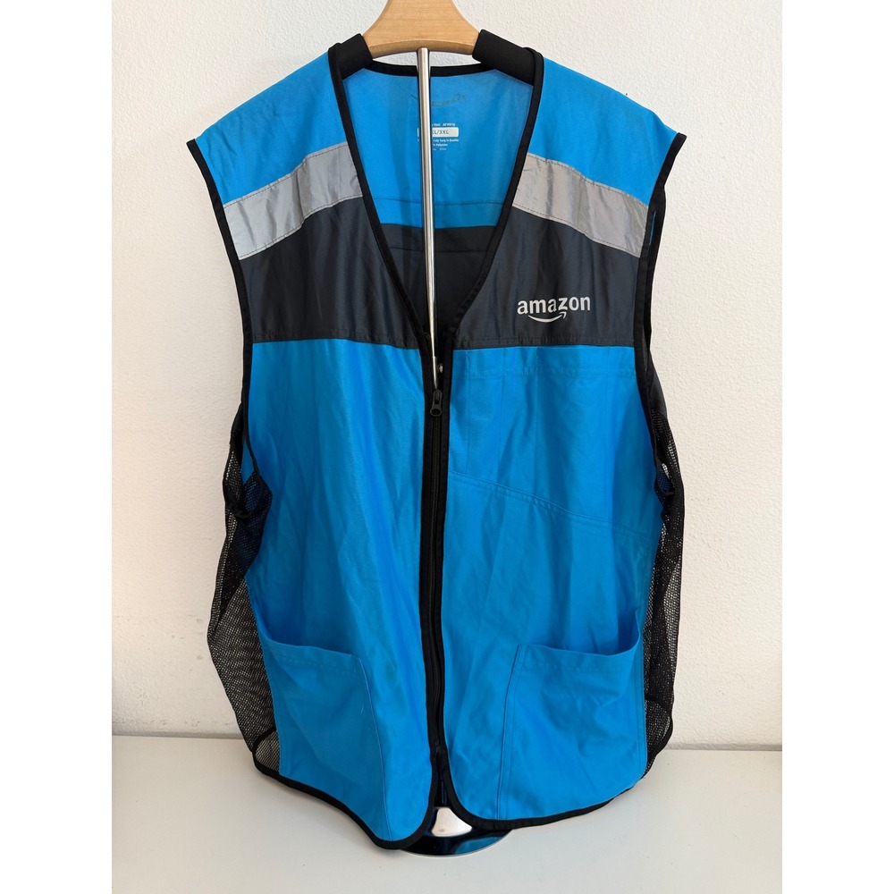 Amazon Delivery Driver Uniform Vest Blue Black Reflective Safety Zip Up 2XL/3XL